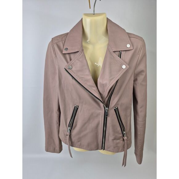 ALLSAINTS Dalby Pale Pink Leather Biker Jacket Women’s Size 6 US All Saints - Picture 2 of 6